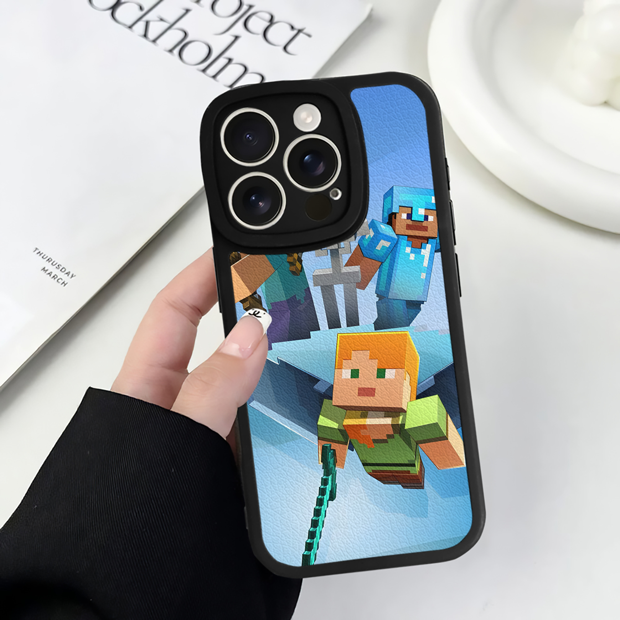 （画像用） マインクラフト ブロックの世界 Minecraft MC Block world 【iPhone 16シリーズ対応】シリコンスマホケース（レザー調） 材質：シリコン